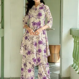 MOJILAA Printed Shirt Collar Tunic With Palazzos Co-Ords-image-46