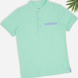 Pantaloons Junior Boys Solid Mandarin Collar Pure Cotton T-shirt-picture-2