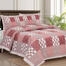 JAIPUR FABRIC Coral & White Floral Printed 140 TC Cotton King Bedsheet Set 2.54 m x 2.74 m-image-94
