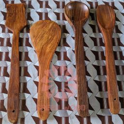 green wood Handmade Wooden Non-Stick Serving and Cooking Spoon Kitchen Tools Utensil, Set of 4 Wooden Olive Spoon, Serving Spoon, Table Spoon, Dessert Spoon, Cream Spoon Set image 4