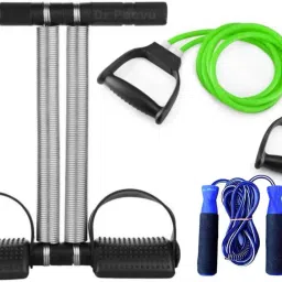 Pack Of 3 Fitness COMBO, Athletes CHOICE, 1+ Skipping Jumping Rope and 1+ Double Chrome Steel Band Tummy Trimmer, 1+ Double Resistance Band Toning Tube, Workout at Home, TRUSTED by DR, Gym Fitness and Body Fat loose and cutter Fitness Accessory Kit Kit-image-28
