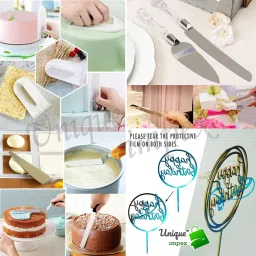 unique impex 3 Pcs Cake Moulds (Heart/Round/Square) + Cake Turn Table Stand + 12 Piece Cake Decorating Set With 25 Pcs disposable Piping Bag + 6 Pcs Measuring Cups + Silicone Spatula and Brush Set + 4 Pcs Scraper + Electric Hand biter + Stainless Steel Cake Cutting Knife and Server Set with Clear & transparent handle like Crystal + Cake Smoother + 3 Pcs Multi-Function Stainless Steel Cake Icing Spatula Knife Set (All Product Washable & Reusable) Kitchen Tool Set image 4