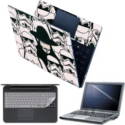 Anweshas 4 in 1 Combo Pack with Laptop Skin Sticker Decal, Palmrest Skin, Screen Protector, Key Guard for 15.6 Inch Laptop - Black White Faces Combo Set-25