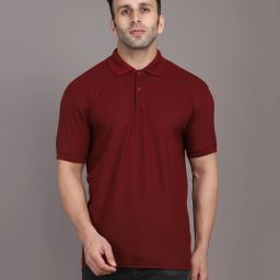 Men Solid Polo Neck Polycotton Maroon T-Shirt-image-44