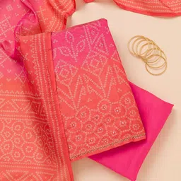 Koskii Bandhani Printed Mirrorwork Tissue Unstitched Salwar Suit-image-5