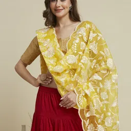 Dupatta Bazaar Printed Organza Dupatta with Thread Work image 2