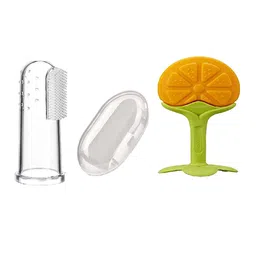 Kritiu Set Of 2 Textured Silicone Baby Finger Toothbrush & Stand Teether-10