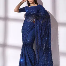 CLEMIRA Embellished Sequinned Pure Georgette Saree-picture-46