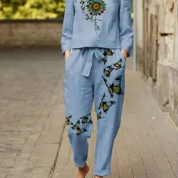 Sidhidata Butterfly Printed Top & Trouser Co-Ord Set-picture-39