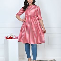 Tzelynn Striped Cotton Mandarin Collar Anarkali Kurta-34