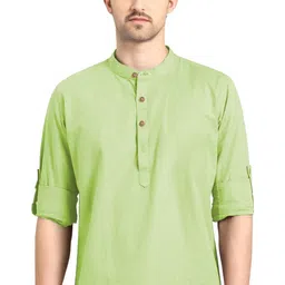 APEKTRA Full Sleeves Mandarin Collar Cotton Slim Fit Short Straight Kurta-image-26