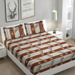 Luxmi Cotton Fabrics Grey & Brown Striped 144 TC Queen Bedsheet Set 2.4 m x 2.25 m-16