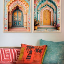 Kotart Brown & Orange 2 Piece Wood Abstract Wall Paintings-picture-33