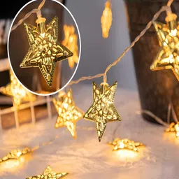 KAVYARA Gold-Toned & White Star Shape Metal String Lights image 3