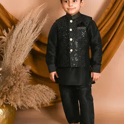 Pehanaava Boys Mandarin Collar Kurta with Pyjamas & Waistcoat-36