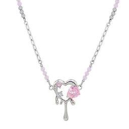 FIMBUL Silver-Plated Cubic Zirconia Studded Heart Shaped Minimal Necklace-picture-3