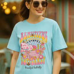 Fabflee Women Printed V-Neck Drop-Shoulder Sleeves Pockets T-shirt-picture-48