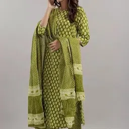 Moda Rapido Women Ethnic Motifs Embroidered Regular Pure Cotton Kurta with Trousers & With Dupatta-picture-5
