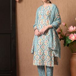 Anouk Women Floral Printed Regular Pure Cotton Kurta with Trousers & With Dupatta-picture-7
