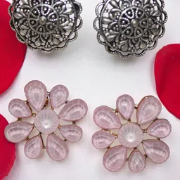 Jolly Faces Set Of 2 Artificial Stones Studded Circular Oxidised Studs-picture-14