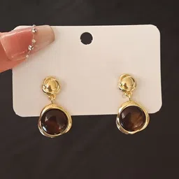 DIVASTRI Gold-Plated Artificial Stones Studded Korean Floral Drop Earrings-10