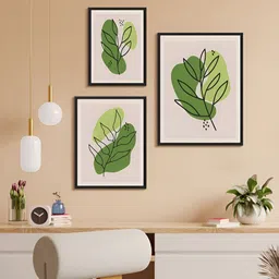 999Store White & Green 3 Piece Paper Floral and Botanical Wall Paintings-image-72