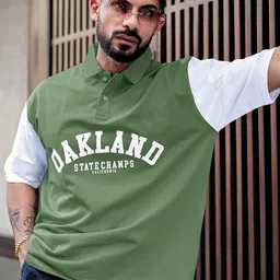 Maniac Men Typography Printed Polo Collar Cotton Oversized T-Shirt-image-40