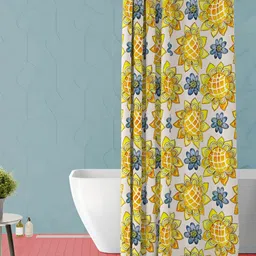 ArtzFolio White & Yellow Printed Waterproof Shower Curtains-8