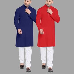 VS MALL Red Cotton Blend Kurta Sets-image-68