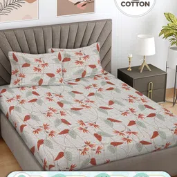 FABINALIV White & Orange Floral Printed 300 TC Cotton King Bedsheet 2.50 m x 2.25 m-image-76