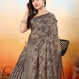 DIVASTRI Paisley Kalamkari Printed Zari Mysore Silk Saree-picture-42