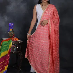 Exotic India Phulkari Extra Wide Chiffon Dupatta From Punjab With Embroidered Bootis image 3