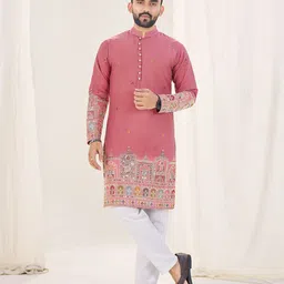 SHOPGARB Men Ethnic Motifs Printed Festive Silk Straight Kurta-52