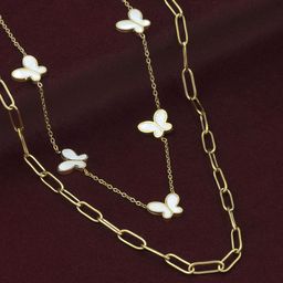 ARTKLIM Stainless Steel Gold-Plated Butterfly Charm Double Layered Chain-picture-12