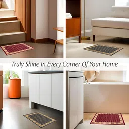 Kuber Industries 6-Pcs Maroon & Grey Geometric Rectangular Anti-Skid Doormats image 3