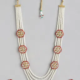Anouk Gold Plated Kundan Studded Beaded Premium Layered Necklace & Earring Set-85