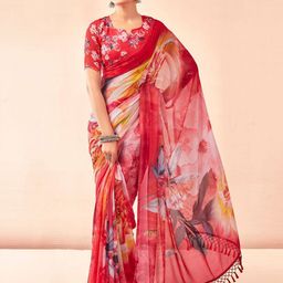 DIVASTRI Floral Pure Georgette Saree-image-60