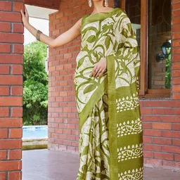 KALINI Green Cotton Blend Printed Sarees-56