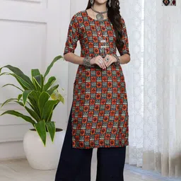 HERE&NOW Selection Of 2 Geometric Printed Round Neck Straight Kurtas-image-97