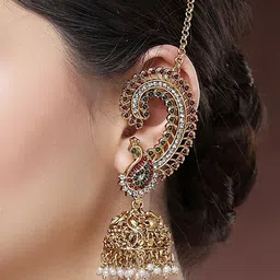 KARATCART Gold-Plated Peacock Shaped Kundan Jhumkas Earrings-16