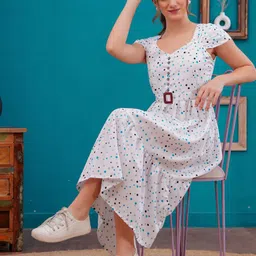 OH MI DIOS Women Polka Dots Print Sweetheart Neck Tiered Fit & Flare Midi Dress-image-86