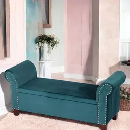 Ikiriya Turquoise Blue Sheesham Wood Accent 2-Seater Bench With Storage-image-8