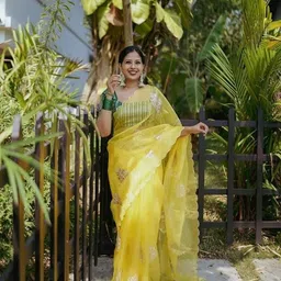 LeeliPeeri Designer Floral Sequinned Organza Saree-picture-50