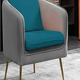 DOE BUCK Teal Blue & Grey Wood & Velvet Lounge chair-picture-3
