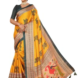 KALINI Ethnic Motifs Printed Saree With Tassels-image-1