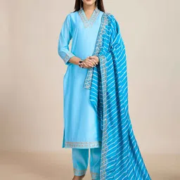 Navlik Women Solid Embroidered Kurta with Trousers & Dupatta-picture-19