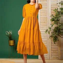 CARTYSHOP Striped Puff Sleeve Georgette Fit & Flare Midi Dress-picture-47