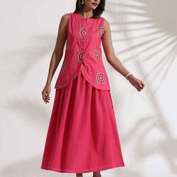 trueBrowns Pink Cotton Skirt Co-Ord Set-image-41