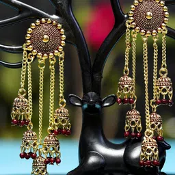 Zoey Artificial Beaded Tasselled Dome Shaped Jhumkas-47