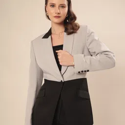 VOLCAPE Colorblocked Single-Breasted Casual Blazer-image-63